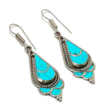 Natural Tibetan Turquoise Gemstone Handmade Jewelry Earring 2.36 g7v58