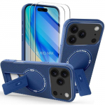 Coque de Protection - BOOLING - pour iPhone 17 Pro Max - avec Cercle Magn&eacute;tique et Support Bleu - 2 Vitres sinine