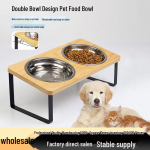 K&otilde;rgendatud topelt lemmikloomakauss: Pritsmevaba roostevabast terasest kauss kassidele ja koertele, kaitseb kaelaid Natural Wood Stainless Steel Double Bowl