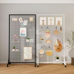 Mobiilne p&otilde;randal seisev riiul ratastega - V&otilde;rkpaneeliga alus kunstiteoste, supermarketite v&auml;ljapanekute v&otilde;i hoiustamise jaoks White 60x160 cm with wheels and hooks