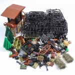 Domoni 450g (1 nael) II maailmas&otilde;ja s&otilde;javarustuse osad ja Ghillie &uuml;likond - Armee aksessuaaride m&auml;ngukomplekt s&otilde;durifiguuridele - &Uuml;hilduv suuremate Minifiguuride kaubam&auml;rkidega