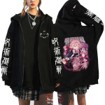 Anime Jujutsu Kaisen S&uuml;gisene lukuga jakk Lukuga Suur suurus Huppar Streetwear Mehed Naised Hupparid Harajuku Unisex Vabaaja riided M gray