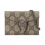 GUCCI Dionysus Tiigripea Pandlaga Monogrammiga Kett-Kangas ja Nahast Kandekott ja Rahakott Super Mini Naiste Beež ja Eebenipuu Gift Box Set (Basic Set + Original Box) beež