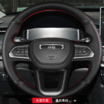 Hand-stitched non-slip Black  leather car steering wheel cover For Jeep Compass 2017- Red line style