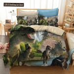 3D Dinosaurus Tekikott Komplekt Kuninganna Suurus Poistele Dinosaurus Voodipesu Komplekt T-Rex Dinosaurus Tekikoti Kate Voodikomplekt Kodu Dekoor Teismelistele EU Single(135*200cm)3pcs