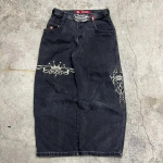 ZYLLO Baggy teksad Y2K riided meestele naistele Harajuku hiphop tikandiga vintage sinised baggy teksad madala v&ouml;&ouml;kohaga laia s&auml;&auml;rega p&uuml;ksid L black