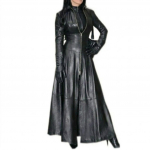 Must Naiste Ehtne Pikk Elegantne Lambanahast Nahast Kleit-Mantel Stiilne Peo Sobivus S must