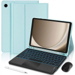 Klaviatuurikate Samsung Galaxy Tab A11 Plus / A9 Plus jaoks, Sinine PU-nahk taustvalgustusega klaviatuuri, hiire ja pliiatsiga