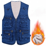 Denim meeste vest XL-5XL pluss suuruses s&uuml;gis-talvine vabaaja paksustatud sametist v&auml;li-vest mitme taskuga vest XL