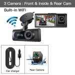 3-kanaliline WiFi auto-DVR HD 1080P 3-objektiiviline s&otilde;iduki armatuurkaamera Kolmesuunaline kaamera DVR-id Salvestaja Videoregistraator Armatuurkaamera kaamera (Black,V20+32G) must