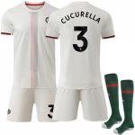 2025-26 Chelsea v&otilde;&otilde;rsilpaita #3 CUCURELLA Sporditreeningu s&auml;rgikomplekt sokkidega 16 valge