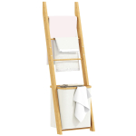 Vannitoa riiul, 2-in-1 vannitoa riiul 3 vardaga, Eemaldatav 48L pesukorv, Bambus, 43 x 35 x 133 cm, Kreemikas valge 43 x 35 x 133 cm kreemikas