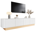 200 cm madal TV-kapp | Sooniline TV-kapp, 4 uksega suure hoiuruumiga, Meediakapp, K&otilde;rguse reguleeritavad riiulid, &Uuml;marad nurgad, MDF-materjal 200 x 40 x 47.5 cm valge