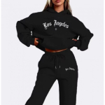 Naiste Vabaaja Pika Varrukaga Kapuutsiga Komplekt Streetwear Treening&uuml;likond T&auml;hetr&uuml;kiga Pehme Puuvillasegu S&uuml;gis Talv M black