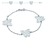 Les Tr&eacute;sors De Lily [J9615] - Bracelet Argent 'Papillon' argent&eacute; (rhodi&eacute;) - 16x15 mm h&otilde;be