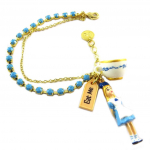 Les Tr&eacute;sors De Lily [P2208] - Bracelet artisanal 'Monde Merveilleux' (Alice) bleu blanc dor&eacute; sinine