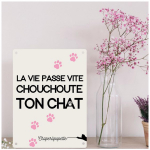 Les Tr&eacute;sors De Lily [R1136] - Plaque m&eacute;tal r&eacute;tro 'Chats' beige noir (La vie passe vite chouchoute ton Chat) - 20x15 cm valge