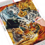 Teemantmaal, t&auml;ispuur, ruut tiiger, uus teemanttikandid, loomamosaiik, ruumi kaunistamine Full Round 20X30CM