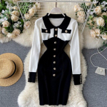 Disainer silmkoeline kampsun kleit naiste retro pikkade varrukatega n&ouml;&ouml;biga &otilde;huke pliiatskleit S&uuml;giskevadine kudumine Bodycon kleidid One Size must