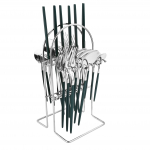 24 tk Western peegels&ouml;&ouml;giriistade komplekt koos luksuslike s&ouml;&ouml;giriistade hoiuriiuliga, kaasas nuga kahvel lusikas teelusikat&auml;is roostevabast terasest s&ouml;&ouml;gin&otilde;ud h&otilde;be/roheline