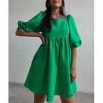 Hirsionsan Summer Solid Square Collar Puff l&uuml;hikeste varrukatega kleit Naiste vaba vabaaja kleidid k&otilde;rge v&ouml;&ouml;kohaga Naiste mood Lihtsad riided S roheline