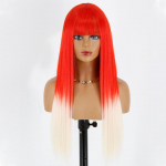 MISS WIG Oranž ja valge pikk sirge parukas s&uuml;nteetilisest kiust igap&auml;evaseks kandmiseks m&otilde;eldud Cosplay pika sirge parukas naistele 60 cm