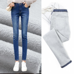 Soojad Teksad P&uuml;ksid Naiste riided Talvisinine Helesinine Solid Skinny Fliisid Paksud pliiatsp&uuml;ksid Velvet Denim p&uuml;kstega 25
