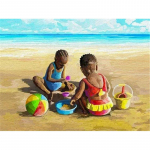 Teemantmaalid Lapsed rannas m&auml;ngimas T&auml;ielik teemanttikandid Mosaiik Ristpistes N&auml;put&ouml;&ouml; Kodukaunistus Full Round 20x30CM