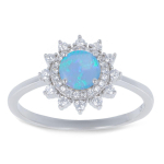 Bague Argent 'D&eacute;esse Opale' bleu blanc argent&eacute; (rhodi&eacute;) - 13 mm 60 sinine
