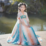 T&uuml;druk Hanfu iidne kost&uuml;&uuml;m lapsed Hiina stiilis v&auml;ikese t&uuml;druku kleit Tang kleit printsessi seelik rahvariided lapsed S sinine