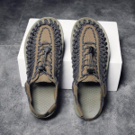 Punutud sandaalid Meeste Retro hingavad ronimisjalatsid kahlamiskingad Rooma puhkuse rannajalatsid Elastne riba Suvesandaalid Meeste tossud 44 khaki