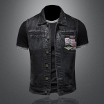 Punk suur mootorratta teksariidest vest Meeste vest isikup&auml;ra Vintage must denim plaaster L must
