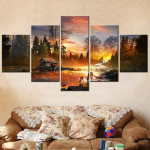 Loodus J&otilde;gi Hirv P&auml;ikeseloojang Maastik 5 tk Seinakunsti L&otilde;uend Plakat Pildid Maalid Kodu Dekor Elutoa Kaunistus 40x60cm*2 40x80cm*2 40x100cm*1