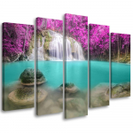 Viieosalise pildiga l&otilde;uenditr&uuml;kk Waterfall Lake Landscape 100x70 lilla