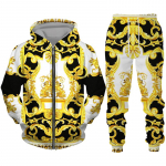 Luksuslik kuldse mustriga 3D-prindiga meeste lukuga spordidressi komplekt vabaaja kapuuts + p&uuml;ksid 2 tk Komplektid &uuml;lisuur kampsun, mood meeste riided 4XL