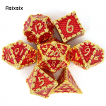 7 tk punase kuldse kala kaaluga metallist t&auml;ringud, t&auml;ismetallist mitmetahuline t&auml;ringukomplekt, sobib rollim&auml;nguks RPG lauam&auml;ngu kaardim&auml;nguks punane