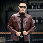 Ehtsast nahast jakk Meeste pealiskihist veisenahast rev&auml;&auml;riga Mootorratta nahkjakk Meeste trendikas ilus meeste nahktagi L