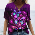 Suvine uus mood naiste T-s&auml;rk Butterfly 3D printimine vabaaja l&uuml;hikeste varrukatega s&auml;rk Retro Harajuku s&auml;rk Seksikas V-kaelusega naiste riietus top XXL