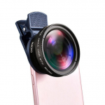 2-&uuml;hes objektiiv universaalne klamber 37 mm mobiiltelefoni objektiiv Professional 0,45x 49uv &uuml;lilainurk + makro HD objektiiv iPhone Androidile must