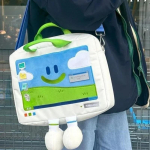 Naljakas multikas naeratava n&auml;o &otilde;lakott &otilde;pilastele Sobivad tikandid s&uuml;learvuti kotid Mood Suure mahutavusega mitmek&uuml;lgsed kotid beež