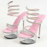 Eilyken Extreme Stiletto k&otilde;rged kontsad naiste sandaalid Seksikad kristallist pahkluu rihmaga kingad Peep Toe Party Prom Sapatos Feminino 34 roosa