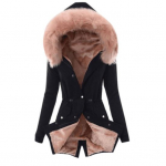 Vastupidav Lady Coat Thermal Plush Vooder Pehme kapuutsiga pikkade varrukatega mantel S must