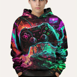 Moodne v&auml;rviline m&auml;ngupult 3D-print Armas ja hubane kapuuts lastele, poistele, hoiab teda soojas ja stiilne lapse kapuutsiga s&auml;rktopsid, riided 100