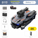 Uus S115 RC Drone 8K Professionaalne kolme kaameraga lainurk positsioneeriv takistuste v&auml;ltimine harjadeta mootoriga kokkupandav neljakopteri kinkem&auml;nguasi 4k 1 battery must
