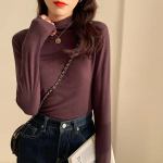 Poolk&otilde;rge kaelusega Saksa sametist pikkade varrukatega T-s&auml;rk naiste s&uuml;gis- ja talvesoojad &otilde;hukesed t-s&auml;rgid, naiste elegantsed alumised s&auml;rgid 30576 S must