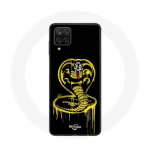 Coque pour Samsung Galaxy A12 Cobra Kai Logo Jaune Fond Noir Affiche S&eacute;rie