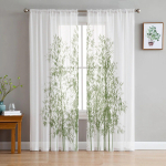 Rohelised bambuslehed l&auml;bipaistvad kardinad elutuppa T&uuml;llkardinad magamistoa k&ouml;&ouml;gi aknale Voile kardinad 135W x 114H(cm)