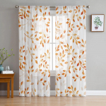 Oranž Abstraktne Taimede Lehtede Tekstuur S&uuml;gisene Magamistuba L&auml;bipaistvad &Otilde;hukesed Kardinad P&uuml;hadekaunistus Akna Voile T&uuml;llkardin 135W x 183H(cm) x 2