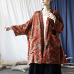 Johnature naiste vintage mustriga lillelised s&auml;rgid Topid Lapiv&auml;rvi taskud S&uuml;gisene naiste V-kaelusega nahkhiirte varrukatega pluusid One Size tumepunast v&auml;rvi