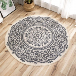 K&auml;sitsi kootud puuvillane linane vaip Retro Bohemian &uuml;mmargune voodi&auml;&auml;rne geomeetriline p&otilde;randamatt elutuba Kodukaunistus Boho Mandala tutivaip 90*90cm